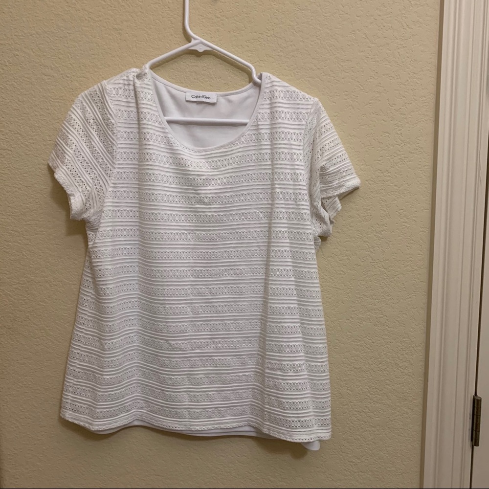 Calvin Klein White Lace Short Sleeve Top